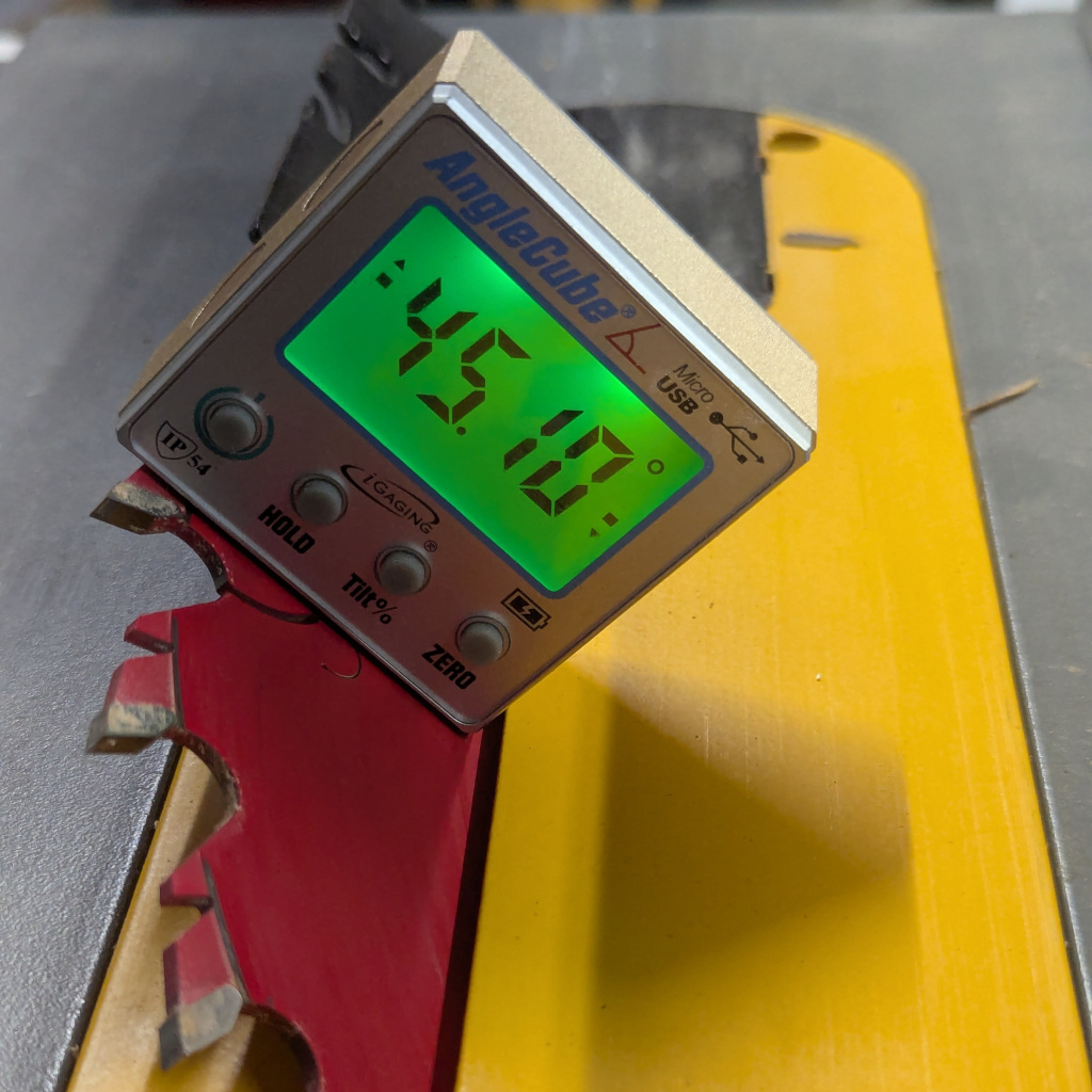 Adjusted to cut a 45 degree miter