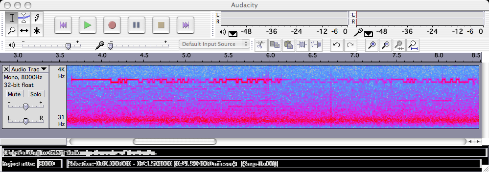 RTTY viewed as a spectrum in Audacity