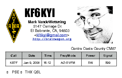 First QSL card going out to Gerry